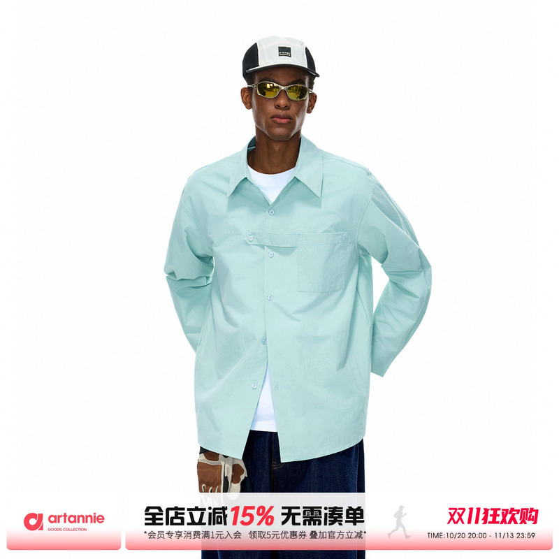 Artannie American Design Pure Cotton Long-Sleeved Shirt Men's Autum Loose Mint Green Couple Shirt Jacket Artannie American Design Pure Cotton Long-Sleeved Shirt Men's Autum Loose Mint Green Couple Shirt Jacket