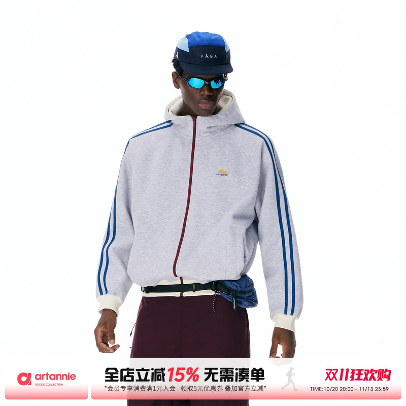 Artannie American Style Color-Blocked Cardigan Hooded Sweatshirt for Men 2026 Autumn Outdoor Sports Heavyweight Couple's Jacket