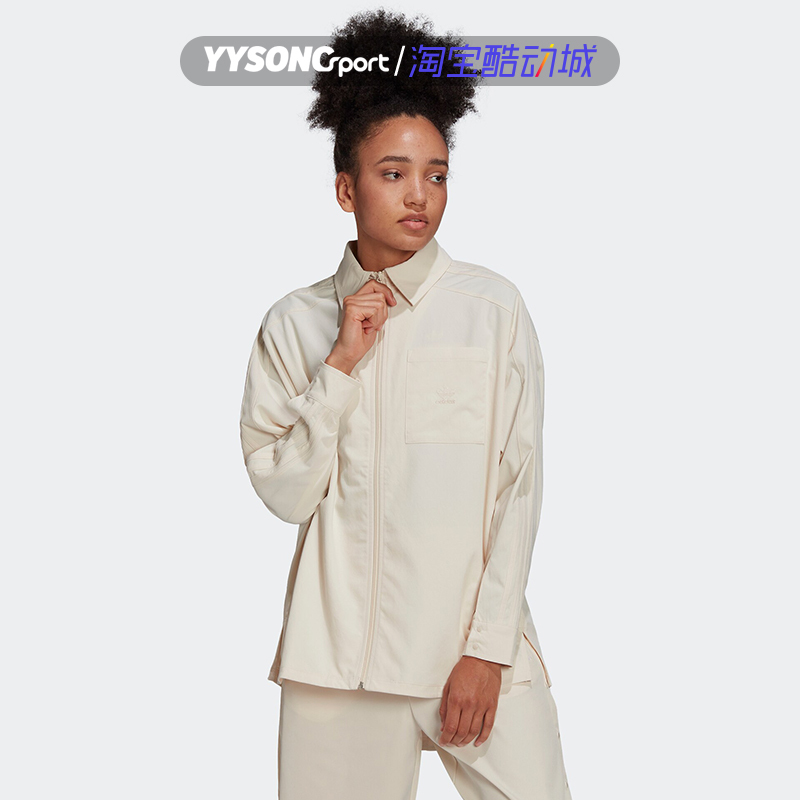 Adidas Oversized Trefoil Women's Spring and Autumn Sports Casual Lapel Loose Shirt Hf2011