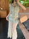 KK.wonde ໃຫມ່ sleeveless denim halter top with lace skirt two-piece sexy suit for women