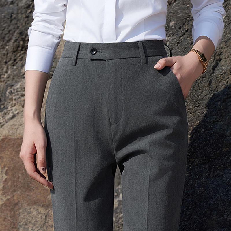 Elastic Straight-Leg Trousers for Women, Professional Long Pants for Spring and Autumn, with a Draping and High-End Feel, Suitable for Work, Formal Wear, Gray Suit Pants