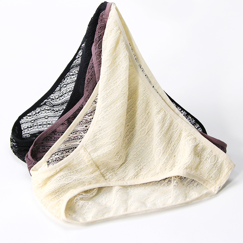 Chami silk panties female lace sexy hollow breathable 100 % sauna silk middle waist lady triangle underwear