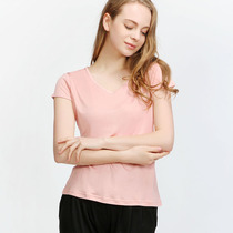 100% doubleknit silk short sleeve t-shirt womens V-neck slim solid color mulberry silk all match short sleeve top womens summer