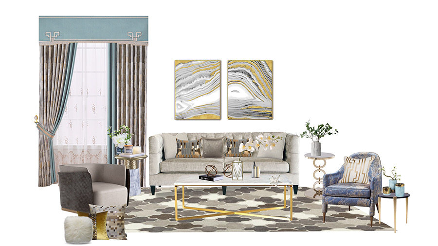 Like a duck to water living room bedroom curtains-Golden Gold