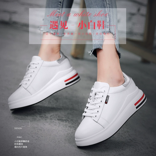 公猴 Белая обувь, туфли, кроссовки на платформе, повседневная обувь, в корейском стиле, из натуральной кожи