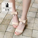 公猴 Летние сандалии, обувь, универсальные свежие туфли на высоком каблуке с бантиком из жемчуга