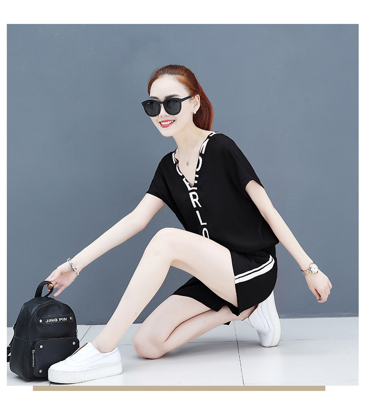 A two-piece set of loose short-sleeved, casual shorts and fashionable running wear for women in summer is trendy pic 25