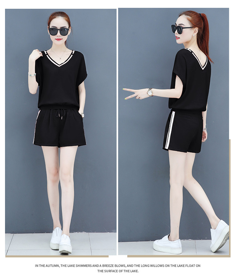 A two-piece set of loose short-sleeved, casual shorts and fashionable running wear for women in summer is trendy pic 27