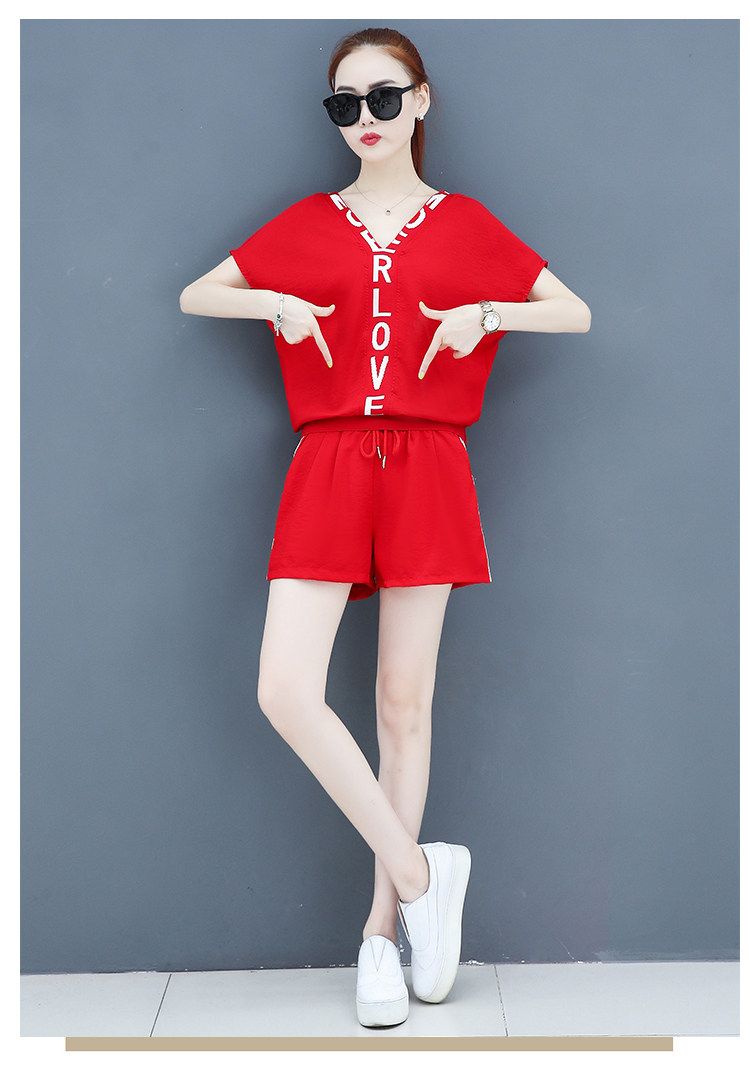 A two-piece set of loose short-sleeved, casual shorts and fashionable running wear for women in summer is trendy pic 14