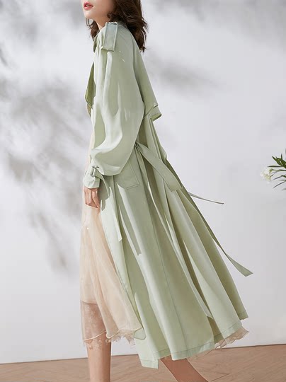 美妃2025春秋新款绿色 中长款紫色小个子垂感单层薄款风衣女外套