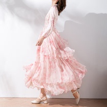 Concubine chiffon dress round collar dress children 2021 new spring and autumn asymmetric print beach dress female 0067