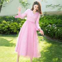 Beauty Princess 2022 Spring Autumn Season New Womens Dress Jacket Temperament Mesh Yarn Skirt Hem of the Knee Chic for a Long Breeze Woman