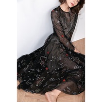 Princess dress 2021 spring new sling suit female foreign style two-piece mesh embroidery skirt long sleeve 0129