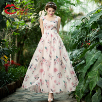 Princess dress summer waist slim long dress Chiffon 2021 New sleeveless temperament female floral long