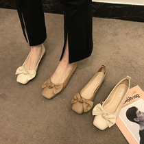 ITSK single shoe woman shallow mouth square head low heel and butterfly knot soft leather soft bottom womens shoes