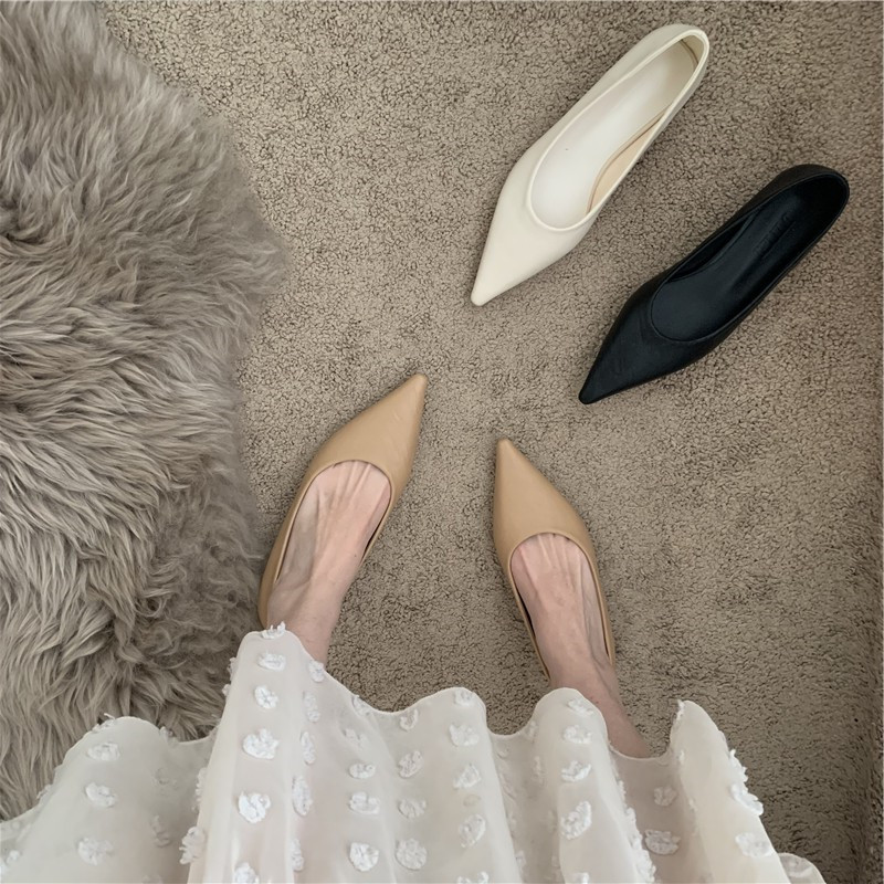 ITSK shoes women's single shoes temperament pointed toe shallow mouth flat black work professional shoes women's shoes