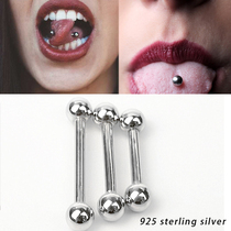 925 pure silver barbell bowling ball punk long pole puncture personality tongue ring tongue ring European and American sexy screw tongue nail