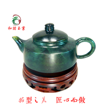 Qilian jade wine pot teapot handle pot inside and outside polished jade pot wine fountain luminous cup snake pattern jade ink jade medicine king stone