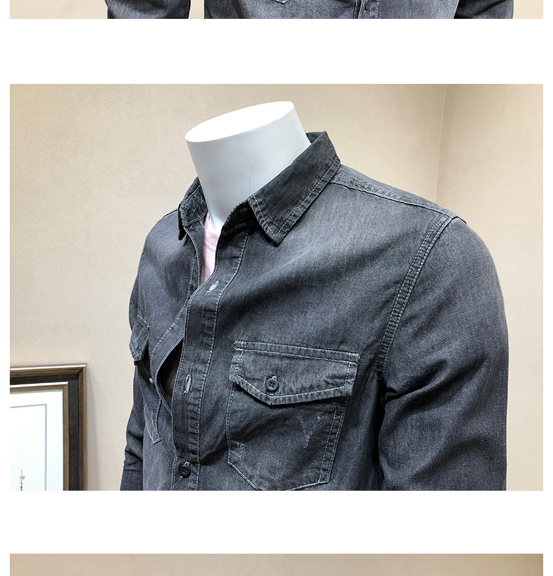 Áo sơ mi denim nam 2019 xuân dài tay áo sơ mi nam châu Âu và Mỹ xu hướng áo sơ mi đẹp trai - Cao bồi style bụi bặm nam