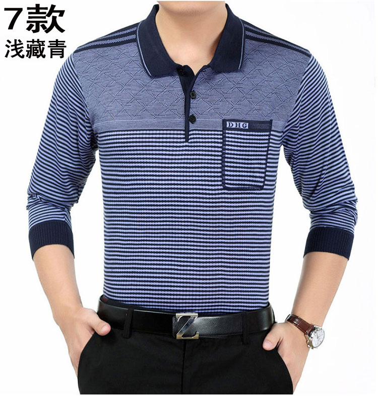 Trung niên tuổi lụa dài tay t- shirt phần mỏng cha nạp đúng túi người đàn ông t- shirt lỏng cũ người đàn ông áo sơ mi