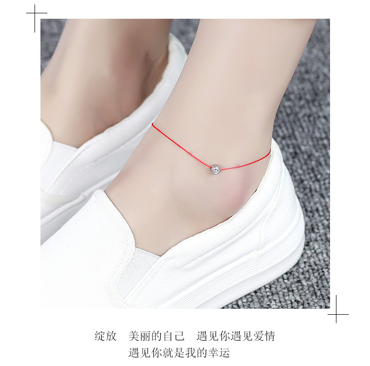 Moshang năm nay của năm đơn giản dây đỏ kim cương vòng chân kim cương nữ phiên bản Hàn Quốc mạ vàng hồng 18k bạn gái trang trí quà tặng vòng chân bạc nữ đẹp