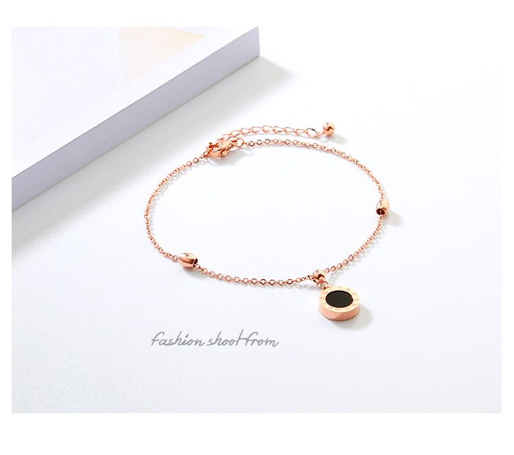Rêu tròn hạt đen nhựa mạ vàng hồng 18k chữ số La Mã vòng mặt dây chuyền vòng chân nữ trang sức chuỗi chân lắc chân nữ inox