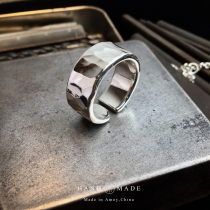 UNEND brand silversmith Ahao new traditional handmade sterling silver ring flat hammered mesh ripple light ring