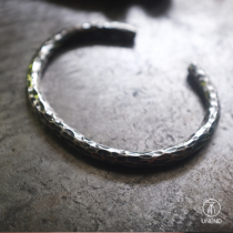 UNEND brand silversmith Ahao hand forged round hammer mesh pattern couple retro simple silver bracelet