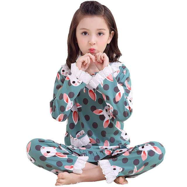 Children's pajamas long-sleeved pure cotton autumn and winter girls' cotton thick section middle and big children's girls baby children's home clothes