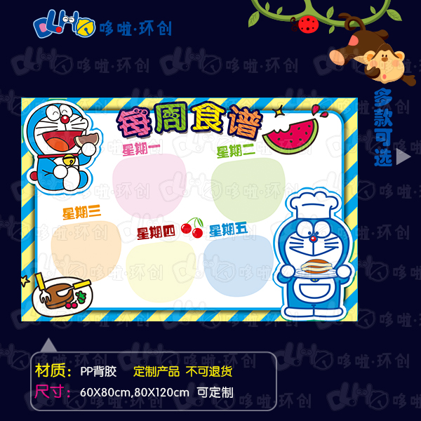 Kindergarten Recipes Bulletin Boards Daily Recipe for a Week Recipe Doraemon Dream Blue Themed Wall Propaganda Poste