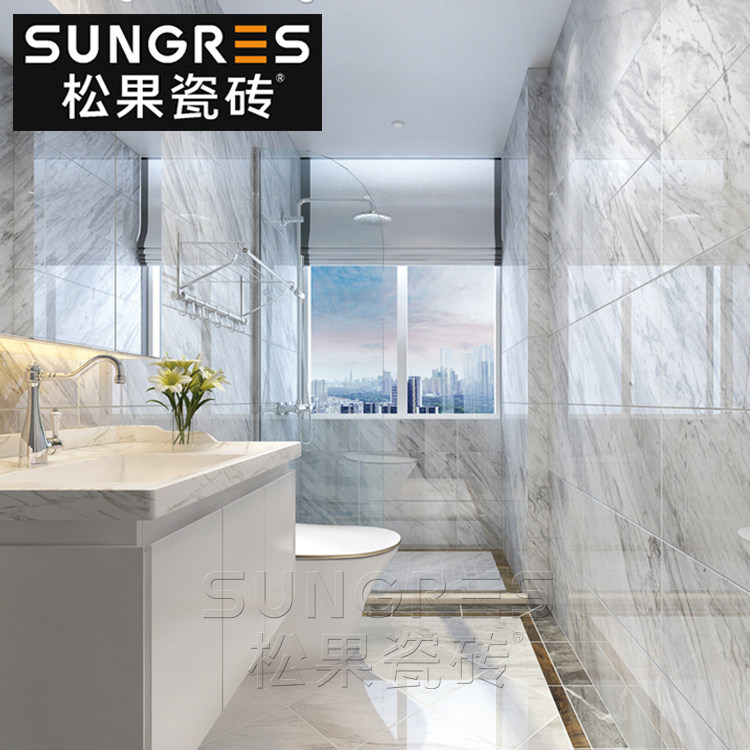 Nordic style jazz white marble tiles modern minimal toilet kitchen tile 300 600