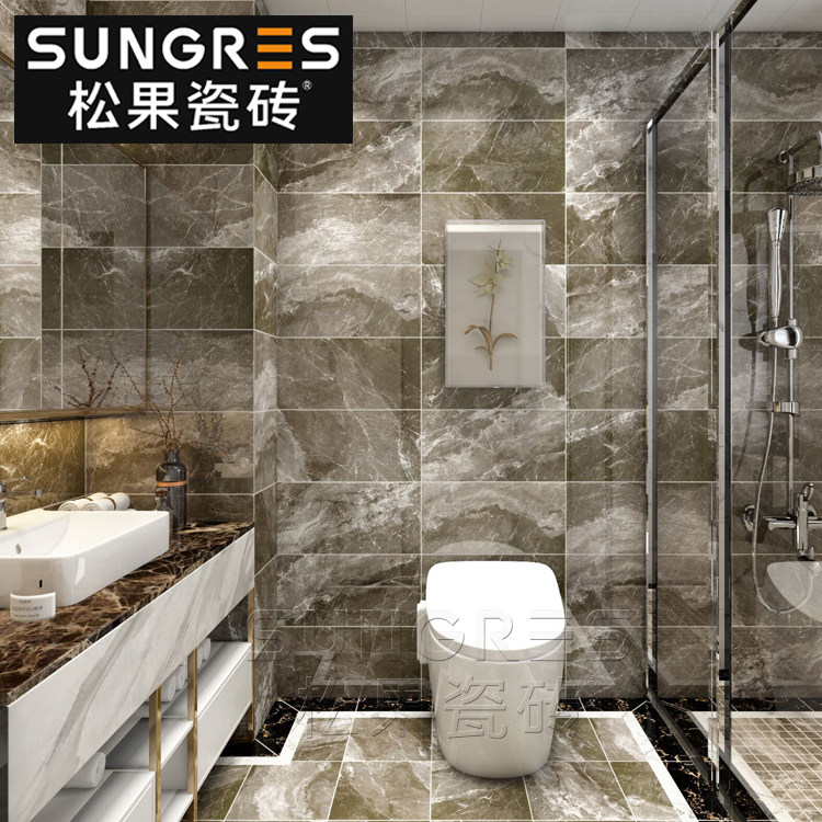 Dark gray whole body marble texture modern minimalist bathroom kitchen wall tile living room floor tile 400 800