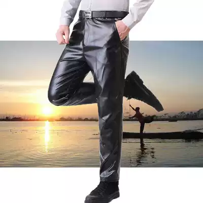 Thin leather pants men's loose waterproof and oil-proof work pants motorcycle riding windproof labor insurance spring and autumn work wear