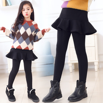 Girls  leggings spring and autumn thin models wear 2021 new culottes childrens pants autumn and winter plus velvet pants skirt fake two pieces