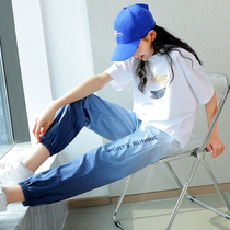 Girls pants Spring and autumn thin childrens Korean version of the foreign sweatpants in the big boys leg-tucked slacks summer mosquito pants