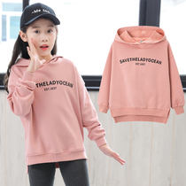 Girls sweater autumn 2021 new childrens Korean version of the long-sleeved mid-big child Western style hooded top little girl autumn