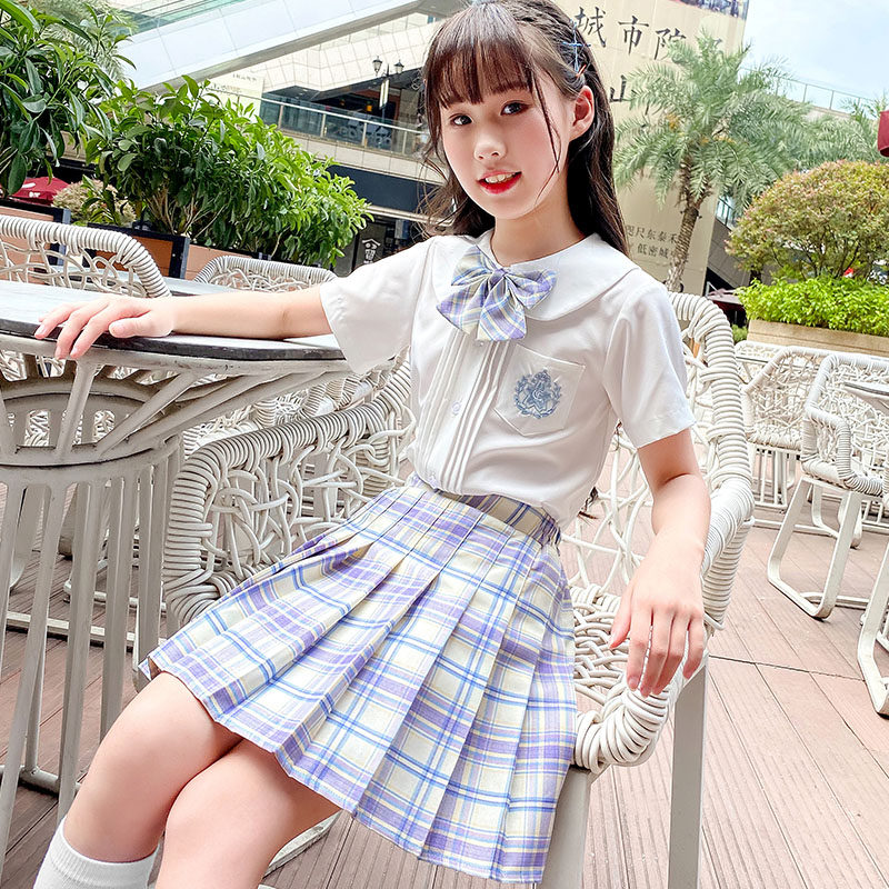 Girls summer full set children's college style summer skirt jk uniform 12 years old 10 genuine elementary school girl set