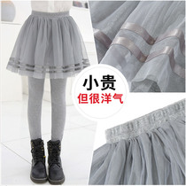 Girls leggings spring and autumn 2022 spring dress culottes fake two pieces of girls plus velvet pants mesh bottomed skirt skirt