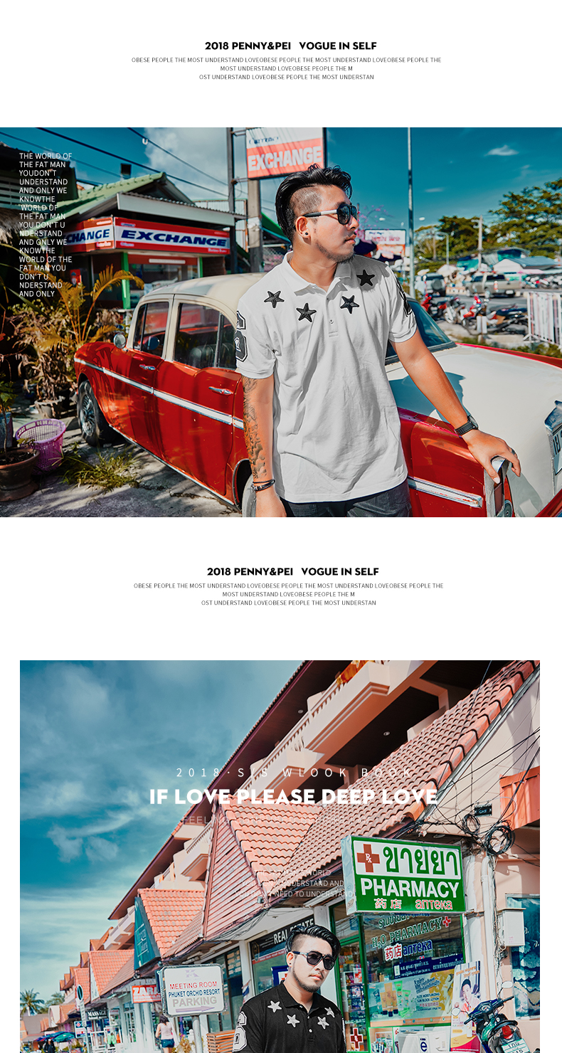 Dệt Tide thương hiệu quần áo nam size rộng tăng chất béo tay áo ngắn cotton in áo sơ mi POLO chất béo mùa hè áo polo