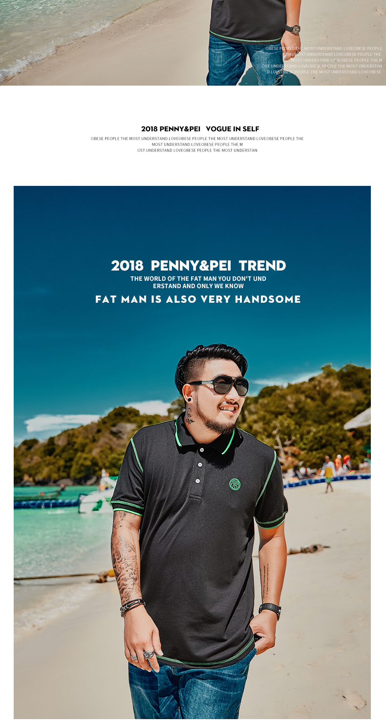 Dệt may Tide thương hiệu quần áo nam cỡ lớn để tăng độ lỏng cho nam ngắn tay áo cotton in áo polo béo mùa hè áo phông nam có cổ