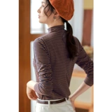 红念女装秋季长袖T恤女春秋2021年新款修身显瘦文艺气质条纹上衣