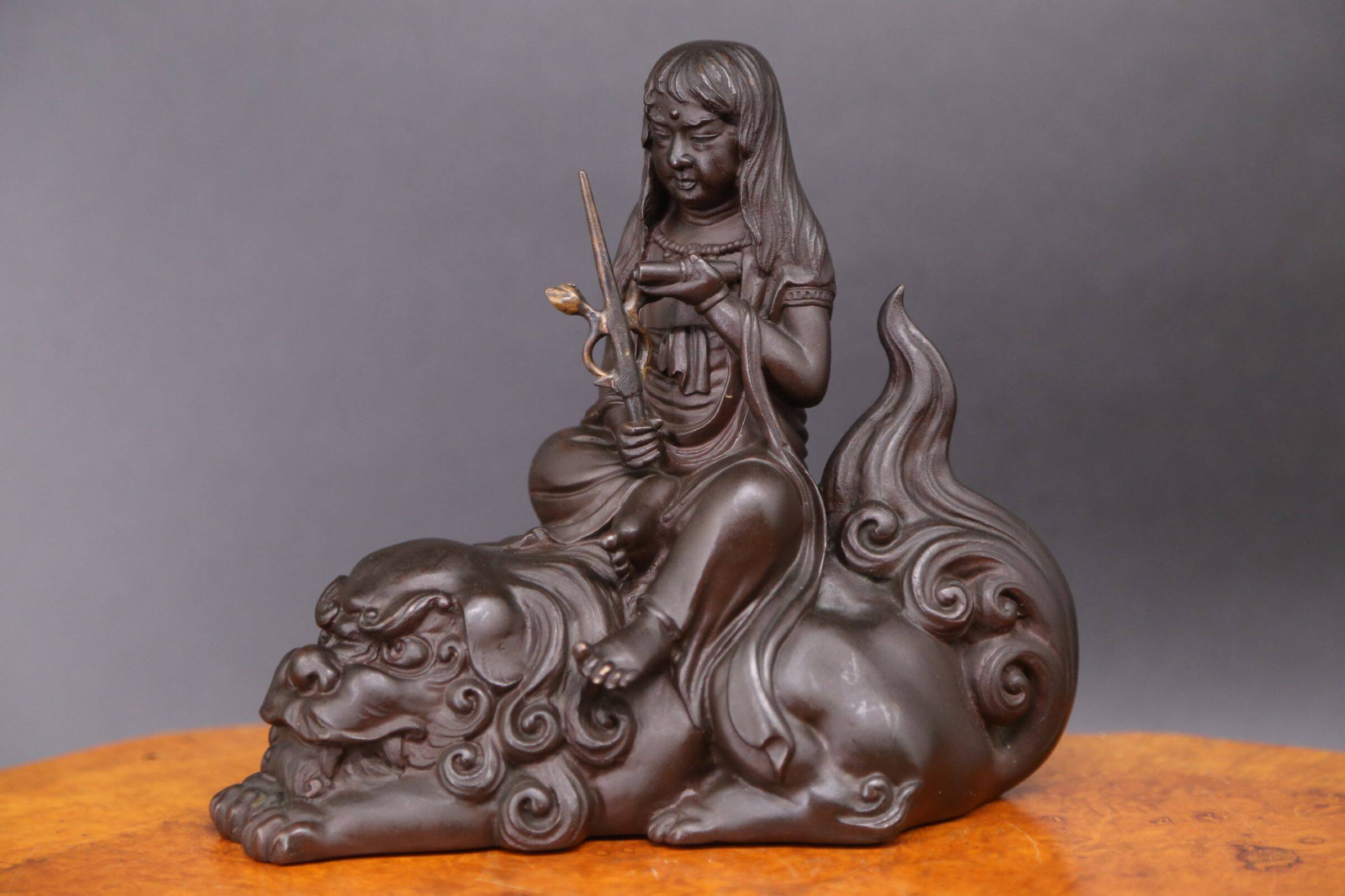 金工师芳山作品《古铜制,文殊菩萨像》日本唐密东密文殊菩萨铜像