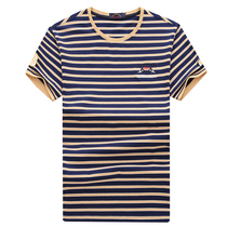 International big name 2019 new t-shirt mens short-sleeved round neck striped mercerized cotton loose thin section half-sleeve t-shirt mens tide