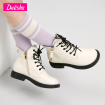 Desa girl shoes 2021 Winter new middle and big children Princess plus velvet low-tube shoes shoes leather boots