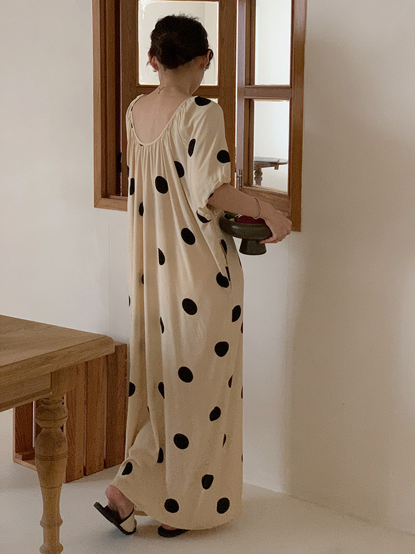 French-Style Cotton Silk Dress with Pockets and Belt, Loose Nightgown, Extra-Long Ankle-Length Sleepwear That Can Be Worn Outside