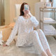 Spring and Autumn Cotton Silk Pajamas Women's Summer Thin Cotton Silk Long Sleeve Artificial Cotton Confinement Clothes Home Clothes Set Air Conditioning Clothes