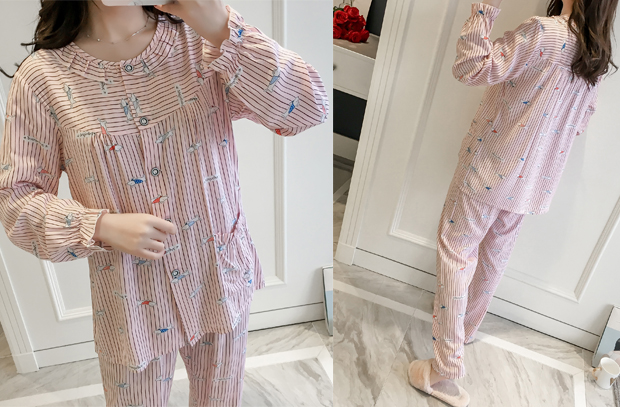 Bông lụa đồ ngủ nữ dài tay cotton cardigan phần mỏng mùa xuân và mùa thu mùa hè nhân tạo cotton phù hợp với dịch vụ nhà tháng quần áo