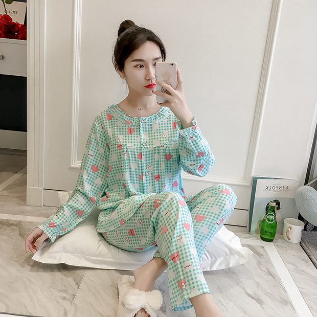 Bông lụa đồ ngủ nữ dài tay cotton cardigan phần mỏng mùa xuân và mùa thu mùa hè nhân tạo cotton phù hợp với dịch vụ nhà tháng quần áo