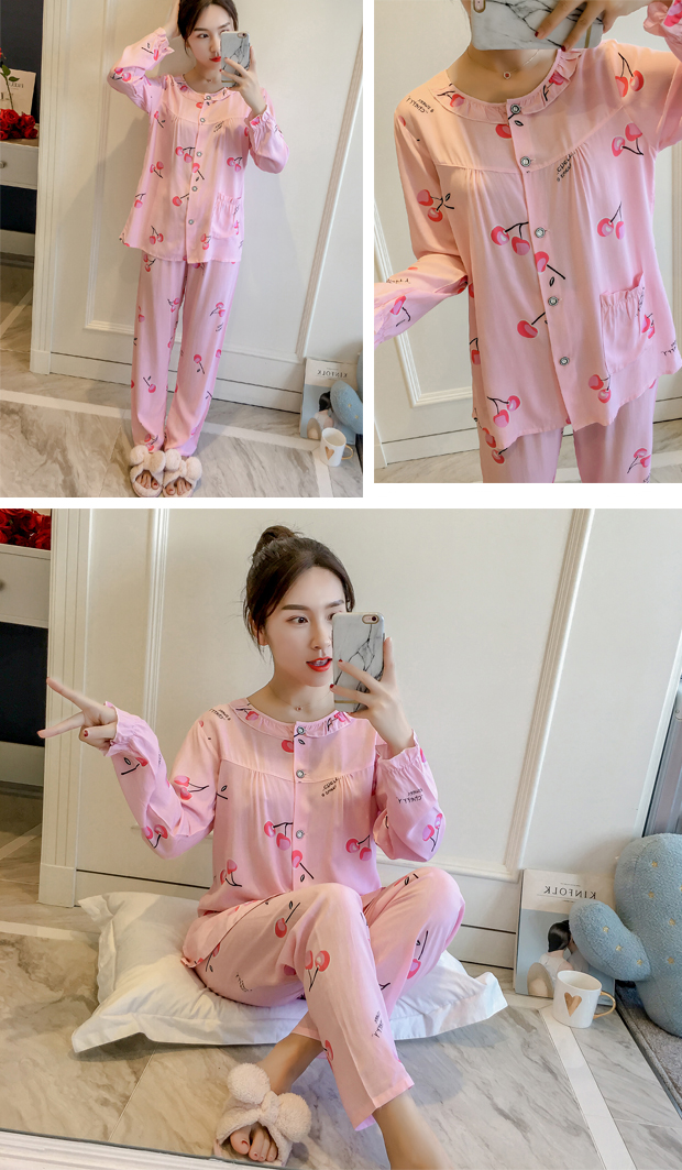 Bông lụa đồ ngủ nữ dài tay cotton cardigan phần mỏng mùa xuân và mùa thu mùa hè nhân tạo cotton phù hợp với dịch vụ nhà tháng quần áo