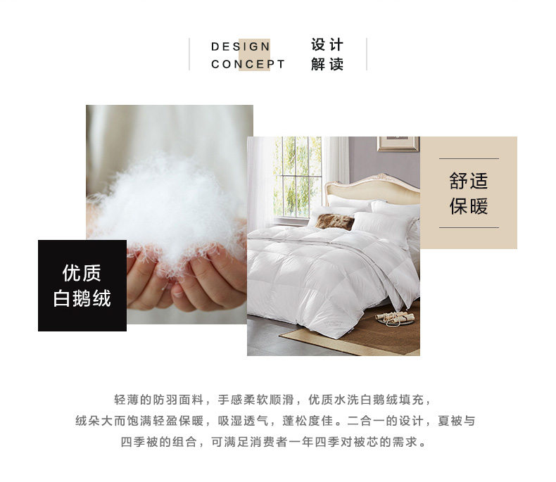 罗莱家纺 95水洗白鹅绒 子母羽绒被 图1